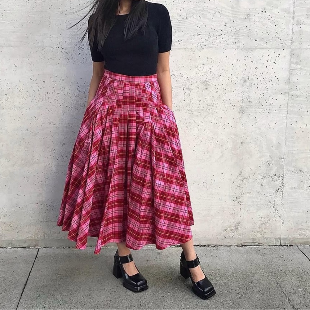 MOLLY GODDARD Red Pink Maxi A-line Skirt